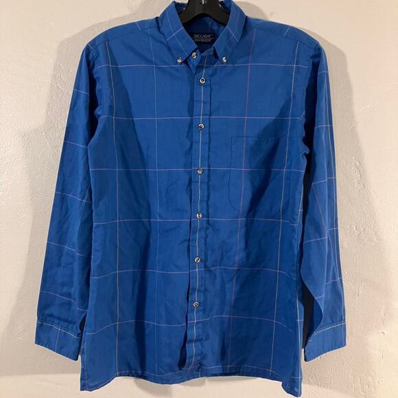 Vintage 90s Baccarat by Van Heusen Retro Blue Button‎ Up - Picture 1 of 5
